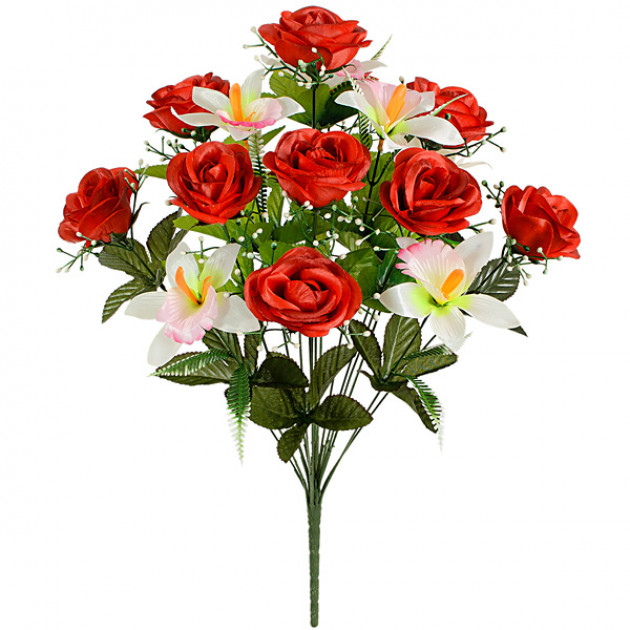 Искусственные цветы букет атласных роз с орхидеями, 55 см  663 изображение 4603