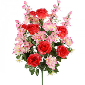 Искусственные цветы букет композиция розы с гладиолусом и геранью, 69см  9004 изображение 4583