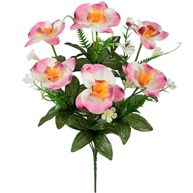 Искусственные цветы букет орхидеи декор с пластмассовыми колокольчиками, 41см  5014 изображение 2456