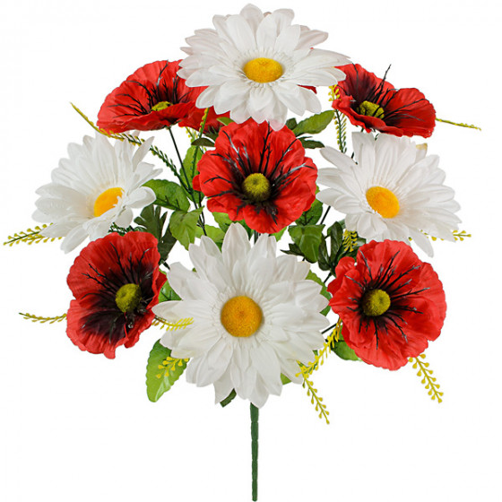 Искусственные цветы букет мак с ромашками, 50см 831/Р изображение 2