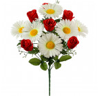 Искусственные цветы букет бархатных бутонов роз и ромашек, 53см  444 изображение 1