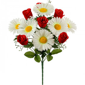 Искусственные цветы букет бархатных бутонов роз и ромашек, 53см  444 изображение 1762