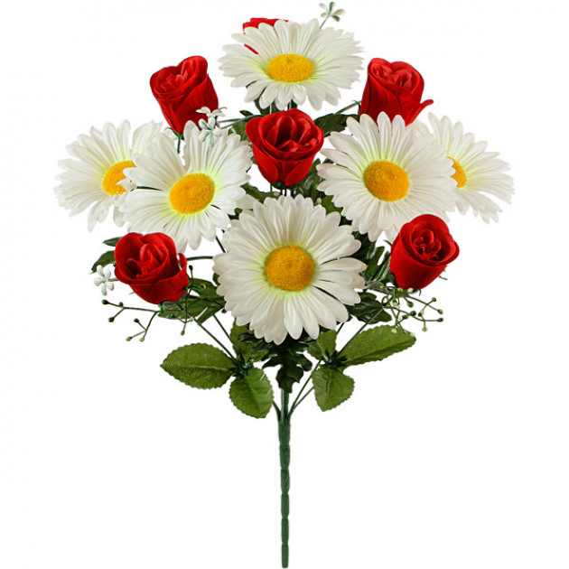 Штучні квіти букет оксамитових бутонів троянд і ромашок, 53см 444 зображення 1762