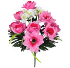 Искусственные цветы букет комбинированный роз, герани и гербер, 54см  778 изображение 1