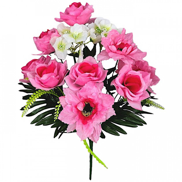 Искусственные цветы букет комбинированный роз, герани и гербер, 54см  778 изображение 1743