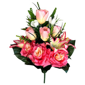 Искусственные цветы букет микс тюльпаны, розы, лилии, 55см  339 изображение 4417