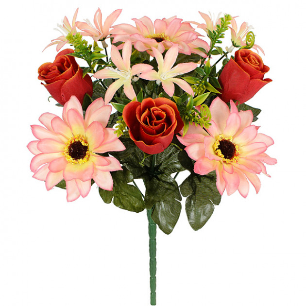 Искусственные цветы букет композиция розы, герберы, лилии, 32см  360 изображение 2488