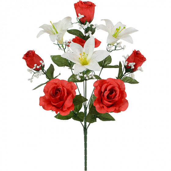 Искусственные цветы букет лилии и розы, 54см  7060 изображение 13