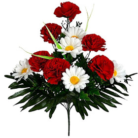Искусственные цветы букет бархатные гвоздики с ромашками, 60см  7157 изображение 4392