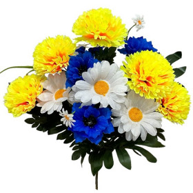 Искусственные цветы букет микс василек, гвоздика, ромашка серия Украина, 57см 6122/Р изображение 4401