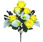 Штучні квіти букет троянди і кали на папороті, 56см 5605 зображення 1