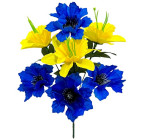 Искусственные цветы букет микс васильки и нарциссы серия Украина, 37см  6095 изображение 1