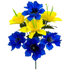 Искусственные цветы букет микс васильки и нарциссы серия Украина, 37см  6095 изображение 4319