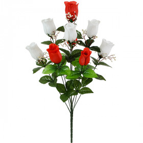 Штучні квіти букет троянда бутон червоно-білий, 53см 949 зображення 3580