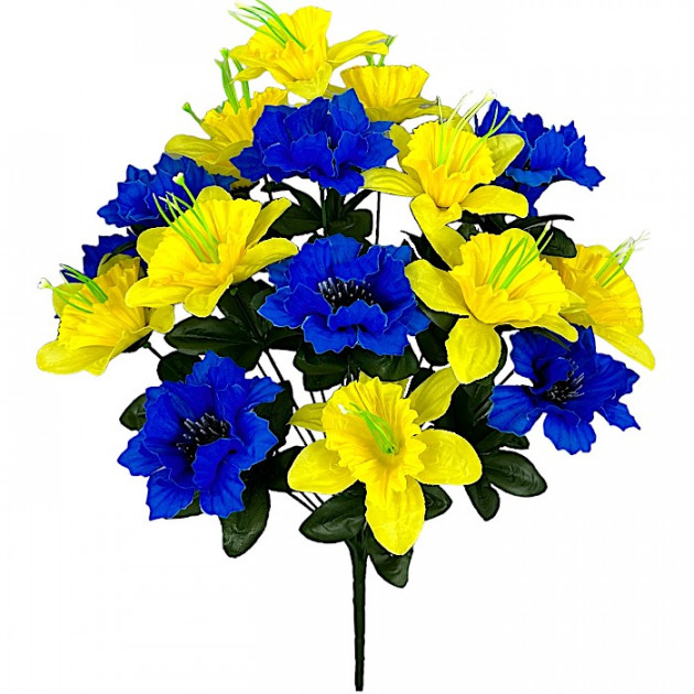 Искусственные цветы букет васильки и нарцыссы серия Украина, 55см  6119 изображение 4454