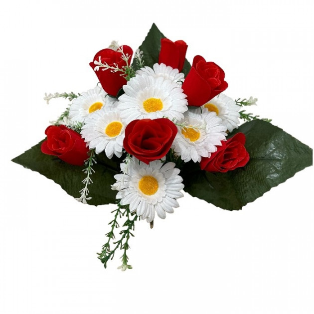 Штучні квіти букет оксамитовий бутон з ромашкою, 38см 8085 зображення 4342
