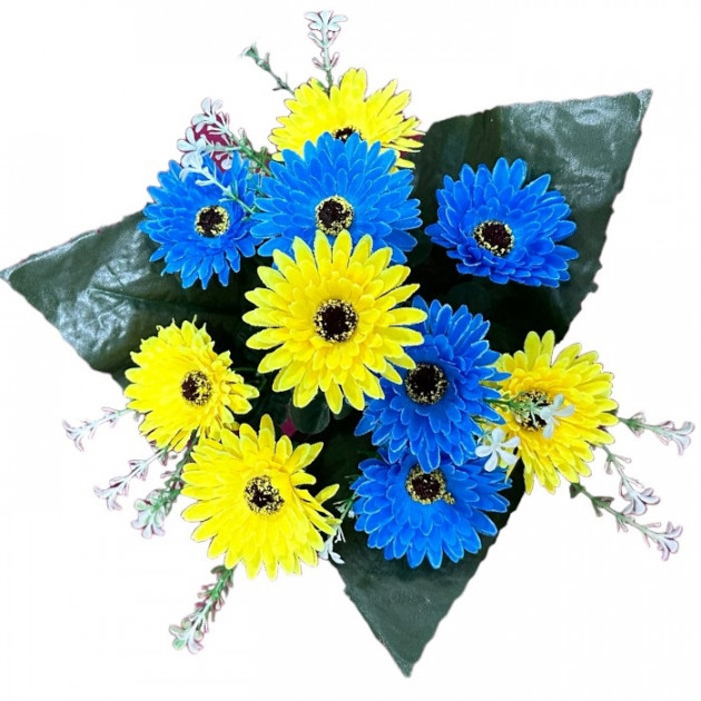 Штучні квіти букет айстри жовто-блакитні серія Україна, 36см 8077/1/ж/б зображення 4338