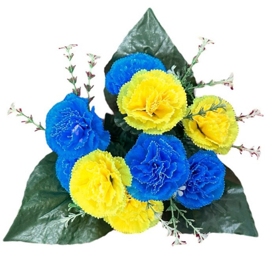 Искусственные цветы букет гвоздики желто-синие серия Украина, 38см  8076/1/ж/б изображение 2