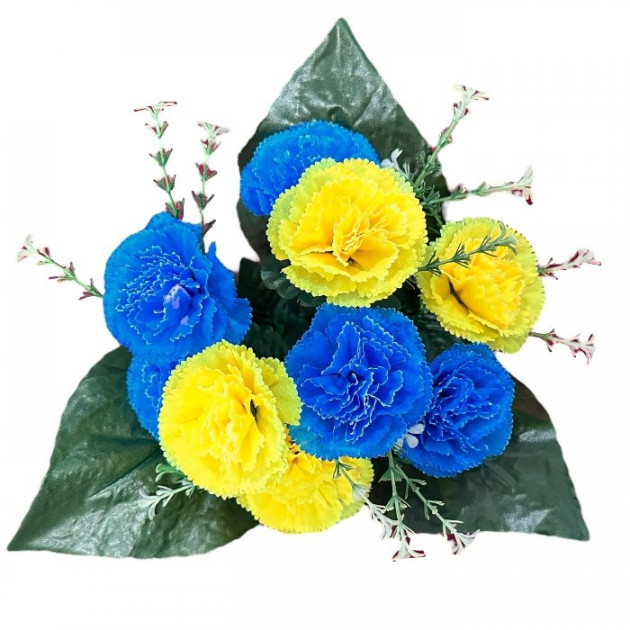 Искусственные цветы букет гвоздики желто-синие серия Украина, 38см  8076/1/ж/б изображение 4336