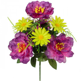 Искусственные цветы букет пион фиолетовый с ромашкой, 35см 7/Р изображение 3578