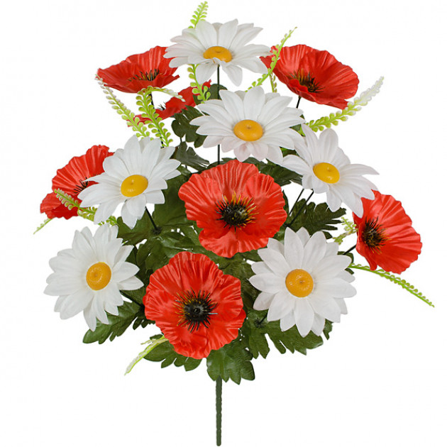Штучні квіти букет ромашок та атласних маків, 50см 068/Р зображення 3869