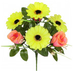 Искусственные цветы букет гербер и бутонов роз, 32см 6/Р изображение 1