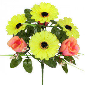 Искусственные цветы букет гербер и бутонов роз, 32см 6/Р изображение 3576
