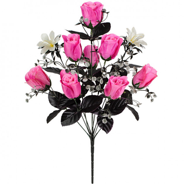 Штучні квіти букет троянди атласні з темними листям, 55см 1067 зображення 2247