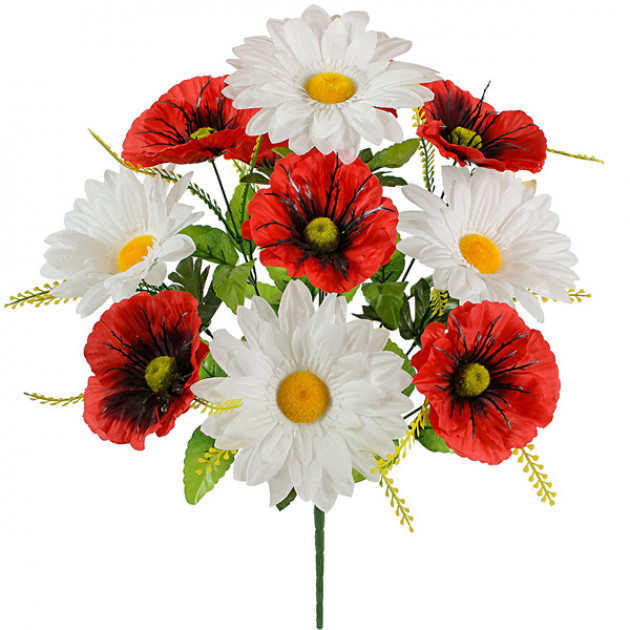 Искусственные цветы букет мак с ромашками, 50см  831 изображение 569