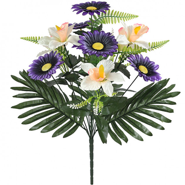 Штучні квіти букет атласної гербери з ірисом, 49см 0139/Р зображення 4259