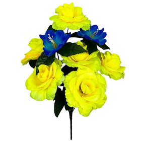 Искусственные цветы букет роз с колокольчиком серия Украина, 48см  0192 изображение 4502