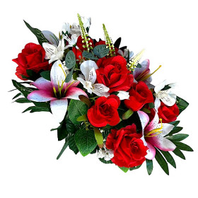 Искусственные цветы букет микс розы, лилии, альстромерии, 56см  336/Р изображение 4589