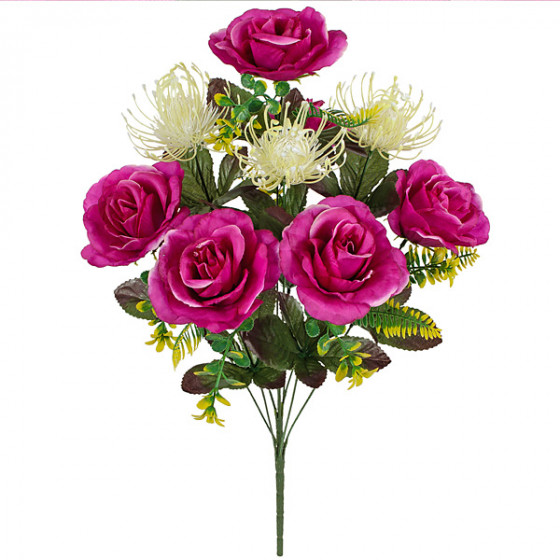 Искусственные цветы букет розы, артишоки , 60см  5019 изображение 4