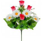 Искусственные цветы букет бутоны роз с ромашкой, 47см  194 изображение 1