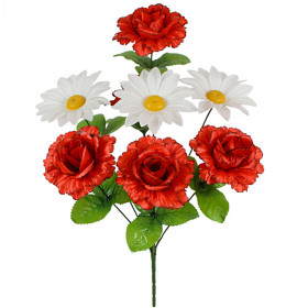 Искусственные цветы букет роз с ромашкой, 46см  965 изображение 644