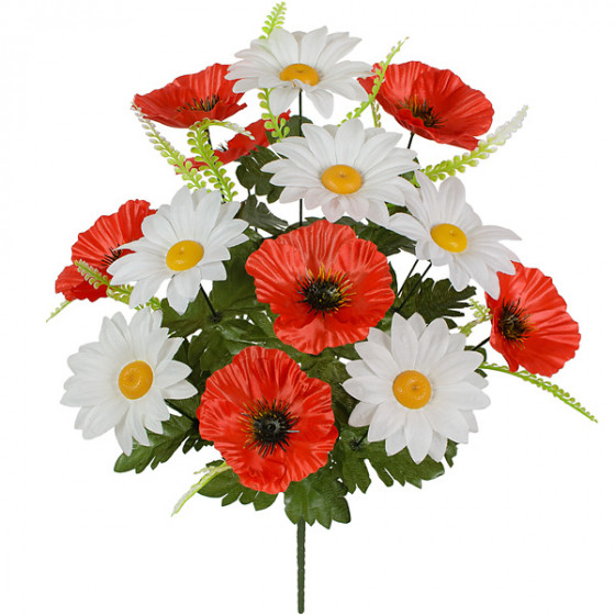 Искусственные цветы букет ромашек с атласными маками, 50см  068 изображение 3