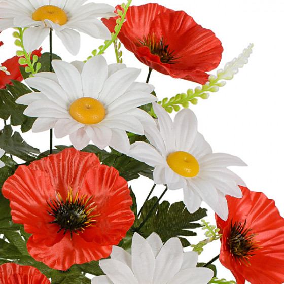 Искусственные цветы букет ромашек с атласными маками, 50см  068 изображение 3