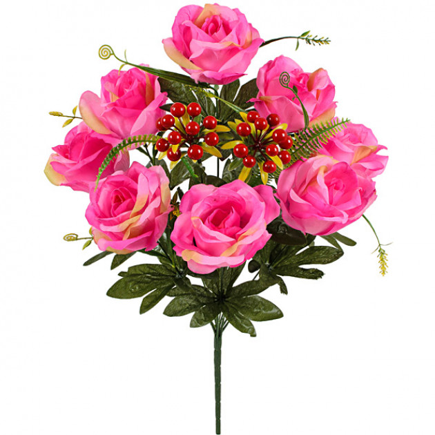 Искусственные цветы букет роз с калиной, 57см  111 изображение 1848