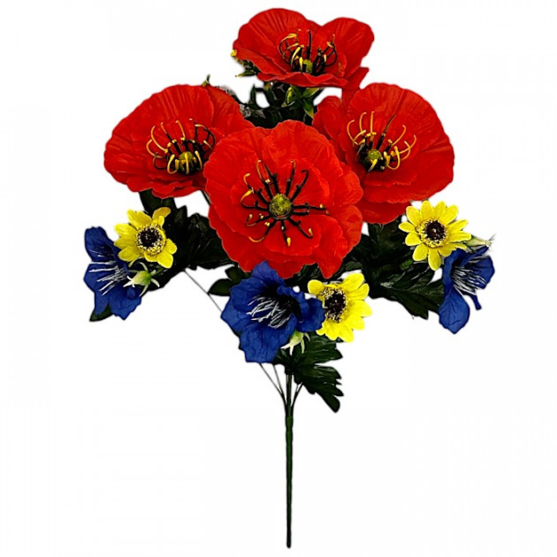 Штучні квіти букет маки, волошки, соняшники серія Україна, 51см 8203/Р зображення 4491